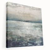 Stretched canvas wall art displaying vibrant abstract strokes in shades of blue, orange, and yellow, perfect for modern home decor. Side view reveals the canvas texture and depth, enhancing visual appeal in contemporary settings.