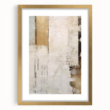 Abstract wall art featuring vibrant strokes in gold and muted tones, framed with a mat, ideal for modern home decor, adding elegance to any room.