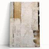 Abstract wall art featuring vibrant strokes of blue, orange, and yellow on a stretched canvas, elegantly leaning against a neutral wall, ideal for modern decor.