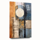 Abstract strokes wall art design displayed in a sleek acrylic frame, showcasing vibrant colors and dynamic patterns, perfect for modern home decor.