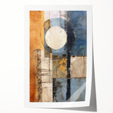 Abstract wall art print featuring vibrant strokes of blue, orange, and yellow on a textured background, ideal for modern home decor. Perfect for adding a splash of color to any living space or office environment.