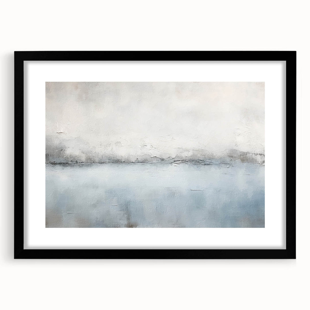 Abstract wall art featuring vibrant strokes in black, white, and gold, framed with a sleek mat, ideal for modern home decor. The piece showcases a contemporary design perfect for enhancing any living space's aesthetic.