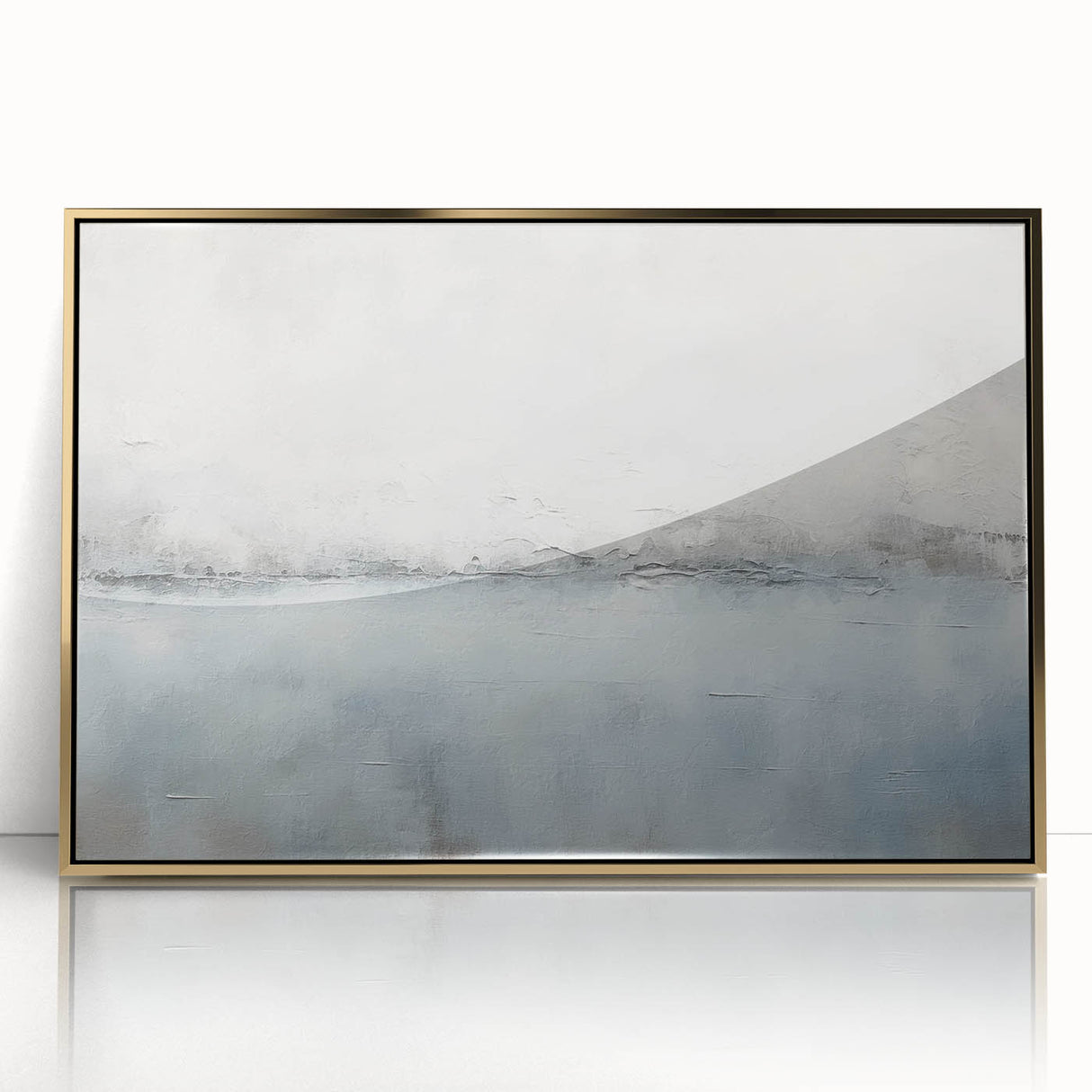 Framed wall art showcasing an abstract design with gold strokes on an acrylic background, perfect for modern decor, adding elegance to any space.