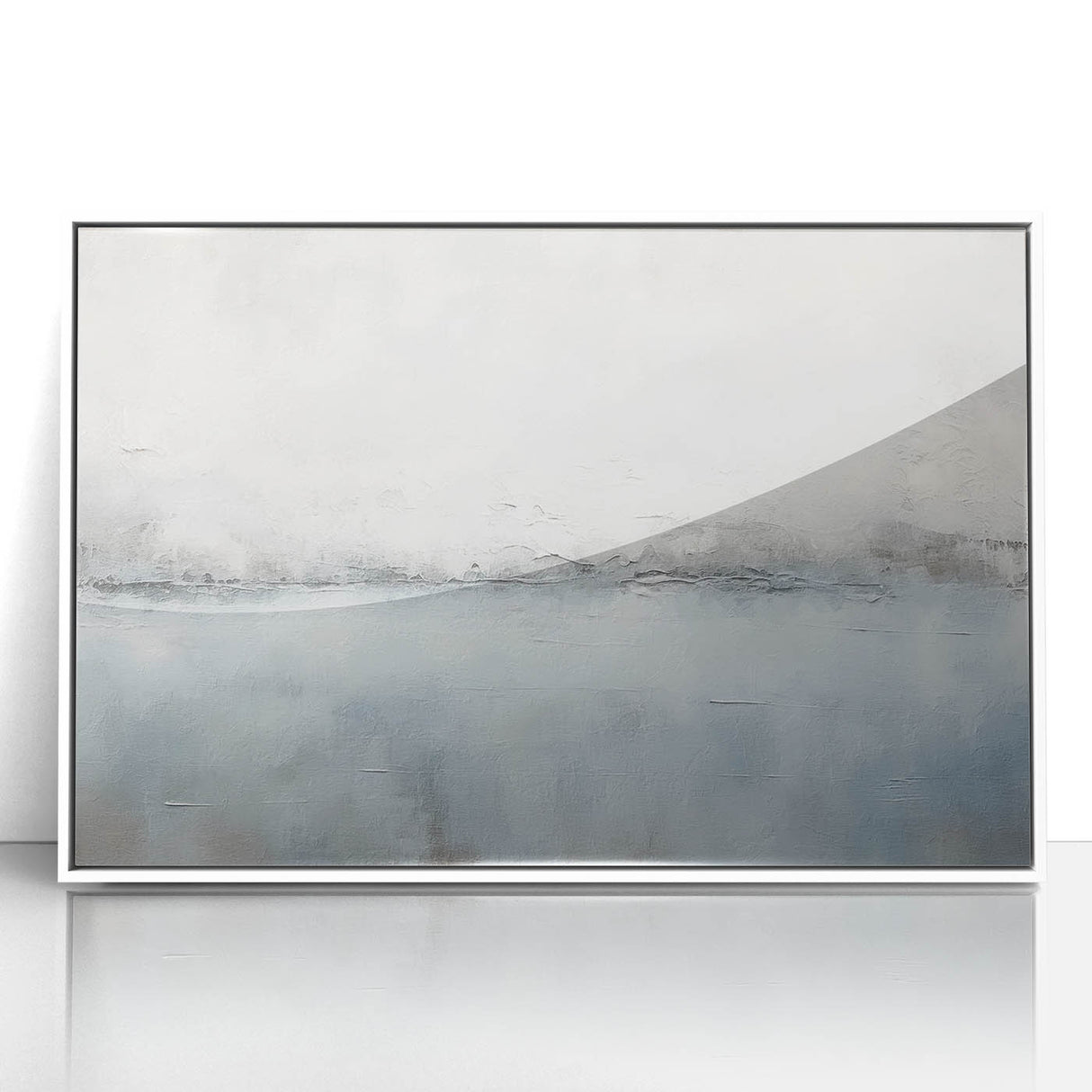 Framed acrylic wall art featuring abstract strokes in shades of blue and white, perfect for modern home decor. This piece adds a contemporary touch to any living space.