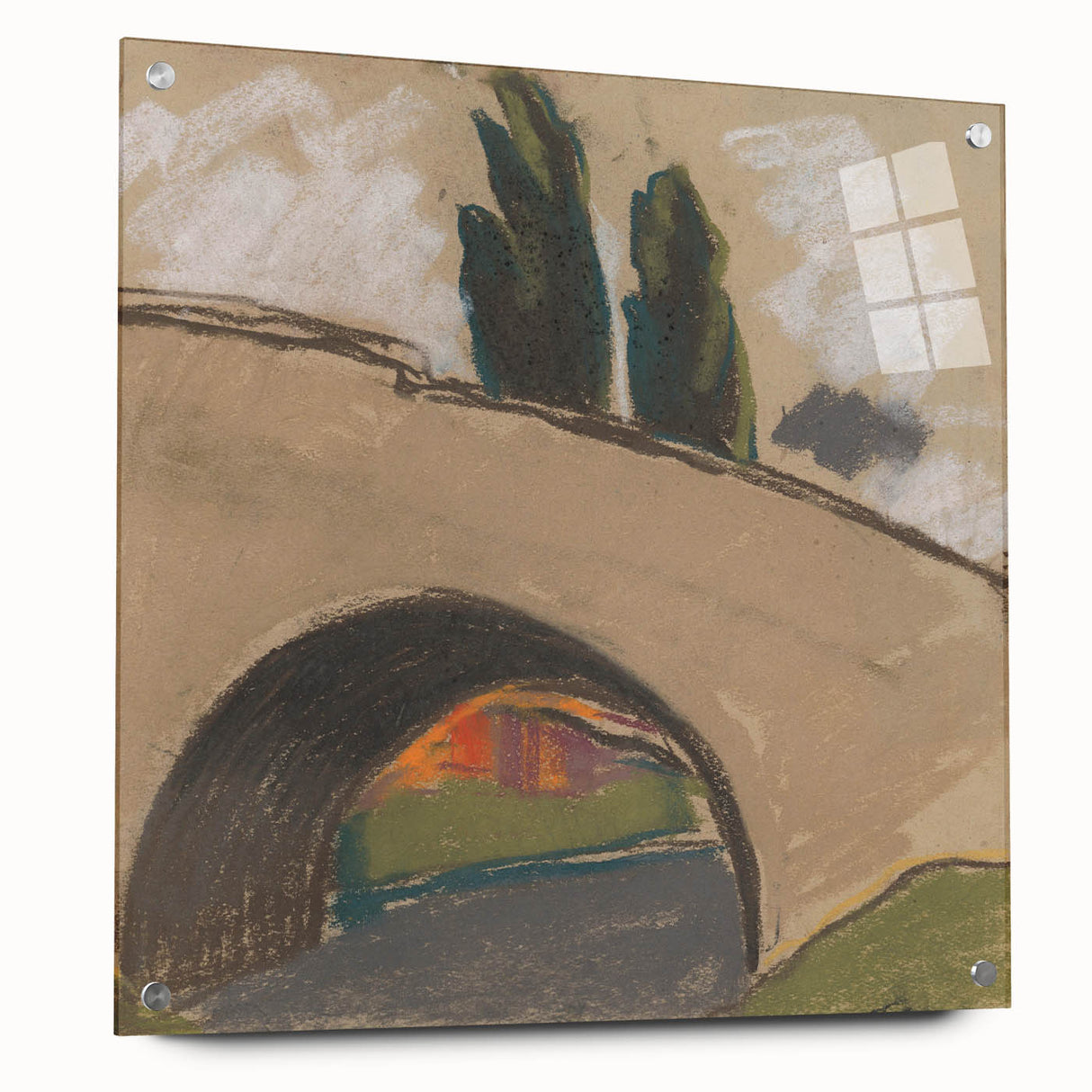 Modern Wall Art: Zolo Palugyay's Village Bridge Over a River