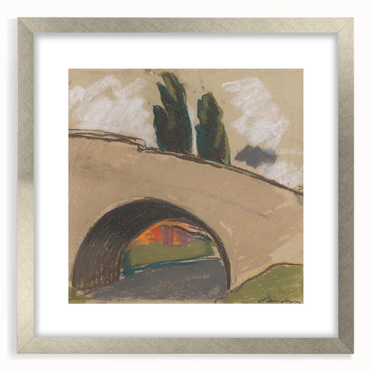 Modern Wall Art: Zolo Palugyay's Village Bridge Over a River