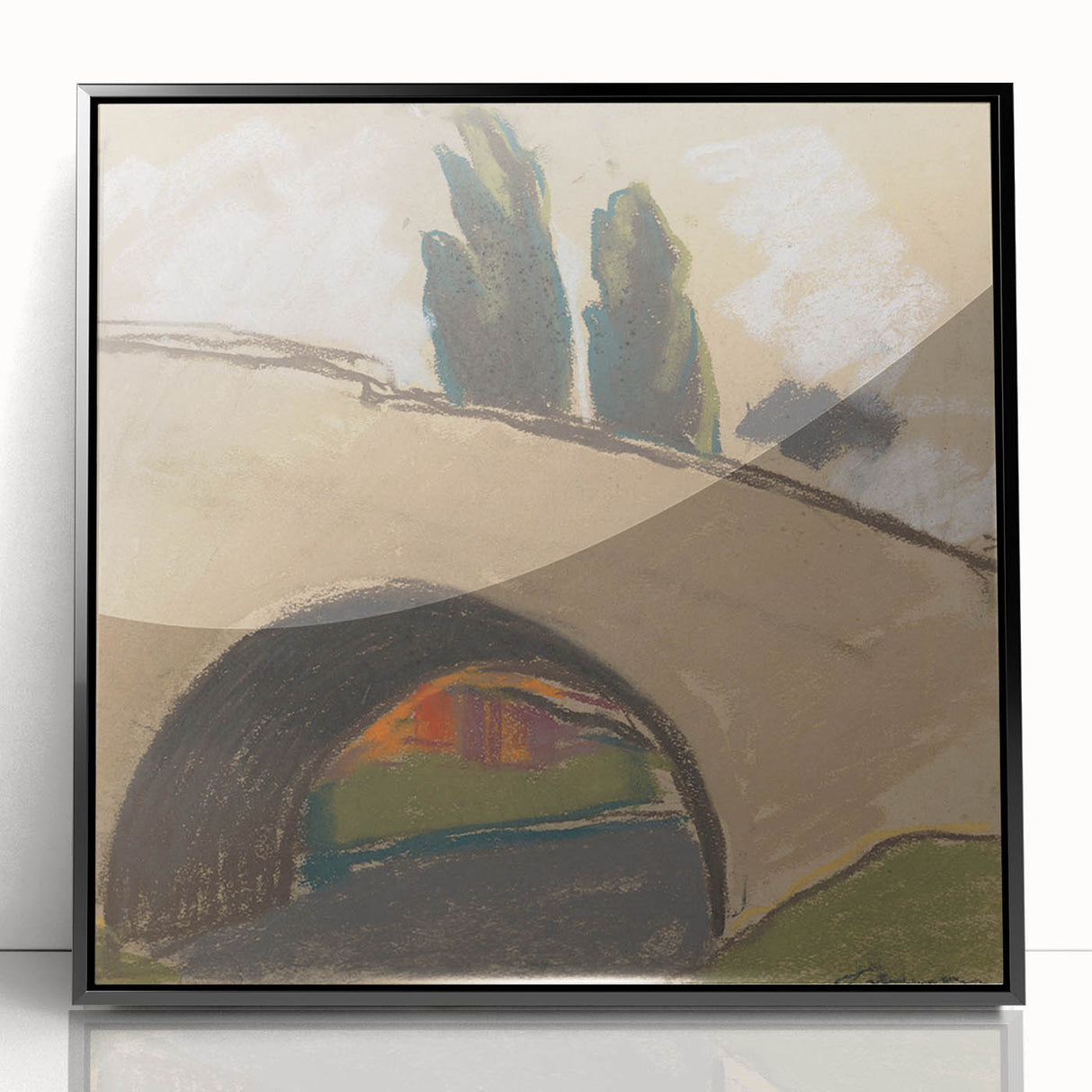 Modern Wall Art: Zolo Palugyay's Village Bridge Over a River