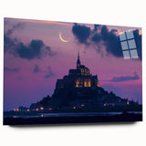 Acrylic glass artwork depicting a serene landscape with a majestic castle, showcasing vibrant colors and intricate details, perfect for modern home decor.