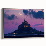 Framed canvas artwork showcasing a picturesque landscape with a castle, set against a serene backdrop, featuring a silver frame that adds elegance and sophistication. Perfect for enhancing home decor.