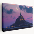 Stretched canvas artwork depicting a vibrant landscape with an enchanting castle, showcasing rich colors and intricate details, perfect for home decor.