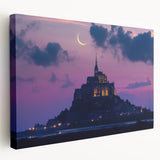 Stretched canvas artwork depicting a vibrant landscape with an enchanting castle, showcasing rich colors and intricate details, perfect for home decor.