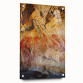 Acrylic glass artwork showcasing a vibrant landscape with caves, displayed in a stylish side view and secured with decorative pins, ideal for modern home decor.