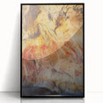 Framed acrylic artwork of a cave landscape, showcasing intricate details in earthy tones, with a sleek black frame enhancing its modern aesthetic. Perfect for home decor.