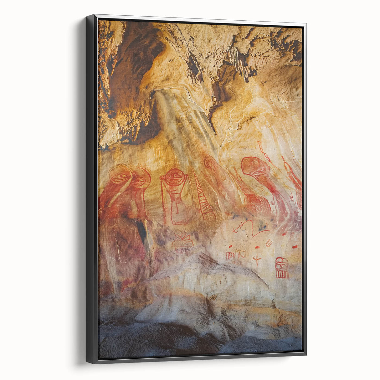 Framed canvas artwork showcasing a stunning cave landscape with rich earthy tones and detailed textures, perfect for enhancing home decor and creating a tranquil atmosphere.