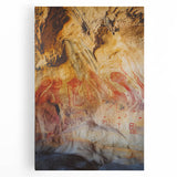 Stretched canvas artwork depicting a serene landscape with caves, showcasing earthy tones and intricate details, ideal for home decor or art enthusiasts.