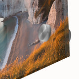 Close-up of a vibrant acrylic landscape artwork showcasing dramatic cliffs and a rich color palette, perfect for modern decor and nature enthusiasts.