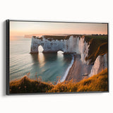 Framed canvas artwork depicting dramatic cliffs with rich textures and deep colors, showcasing nature's beauty in a modern black frame, ideal for home decor.