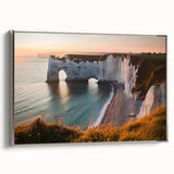 Framed canvas artwork showcasing a stunning landscape of cliffs, highlighted with a silver frame, perfect for enhancing modern home decor with natural beauty.