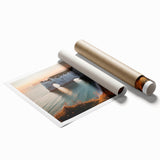 Vibrant rolled print showcasing a stunning landscape of towering cliffs against a clear blue sky, ideal for enhancing home decor with natural beauty and depth.