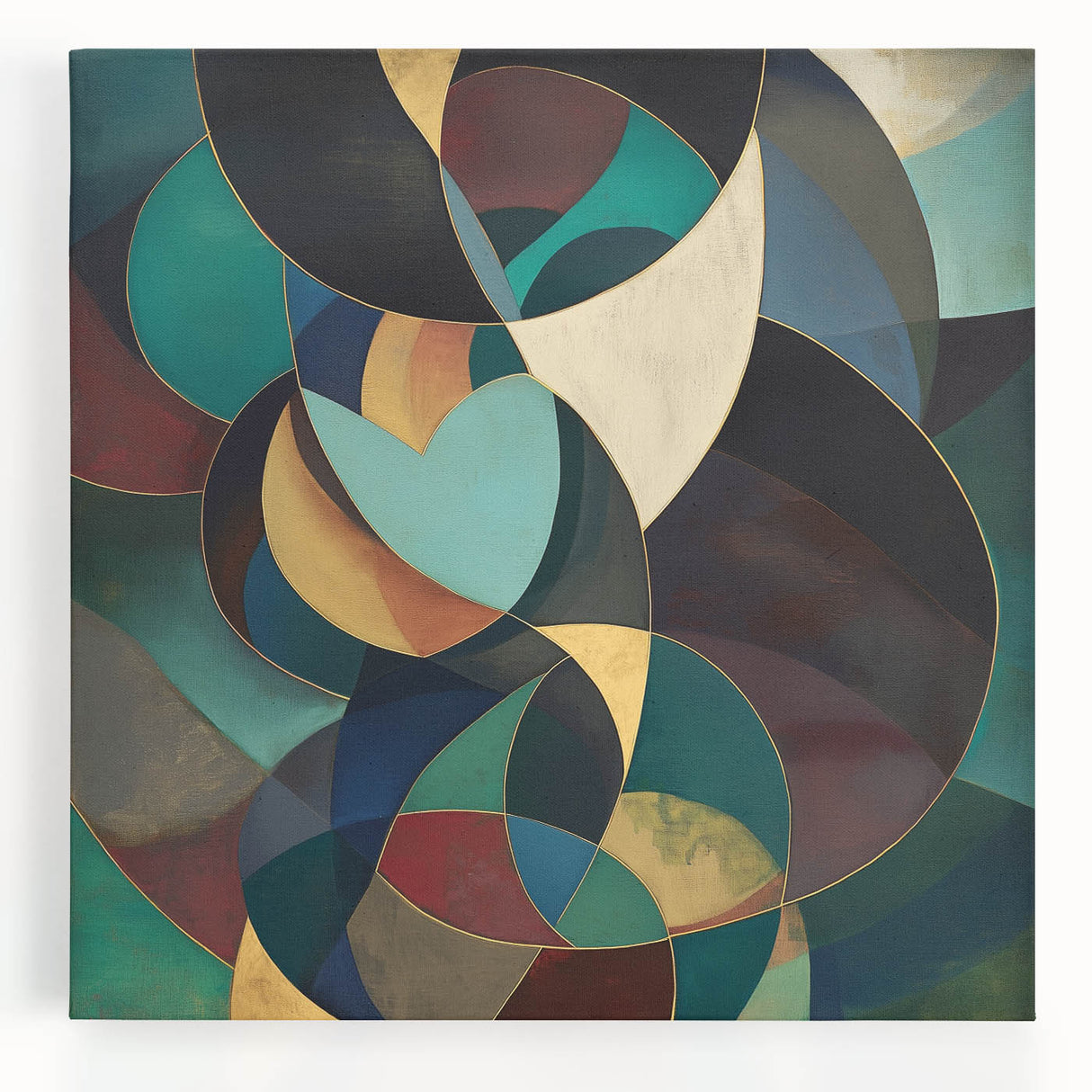 Abstract Geometric Bedroom Wall Art - Teal and Gold Canvas Print
