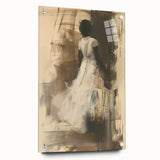 Elegant Woman Living Room Wall Art – Beige & Brown Abstract Canvas