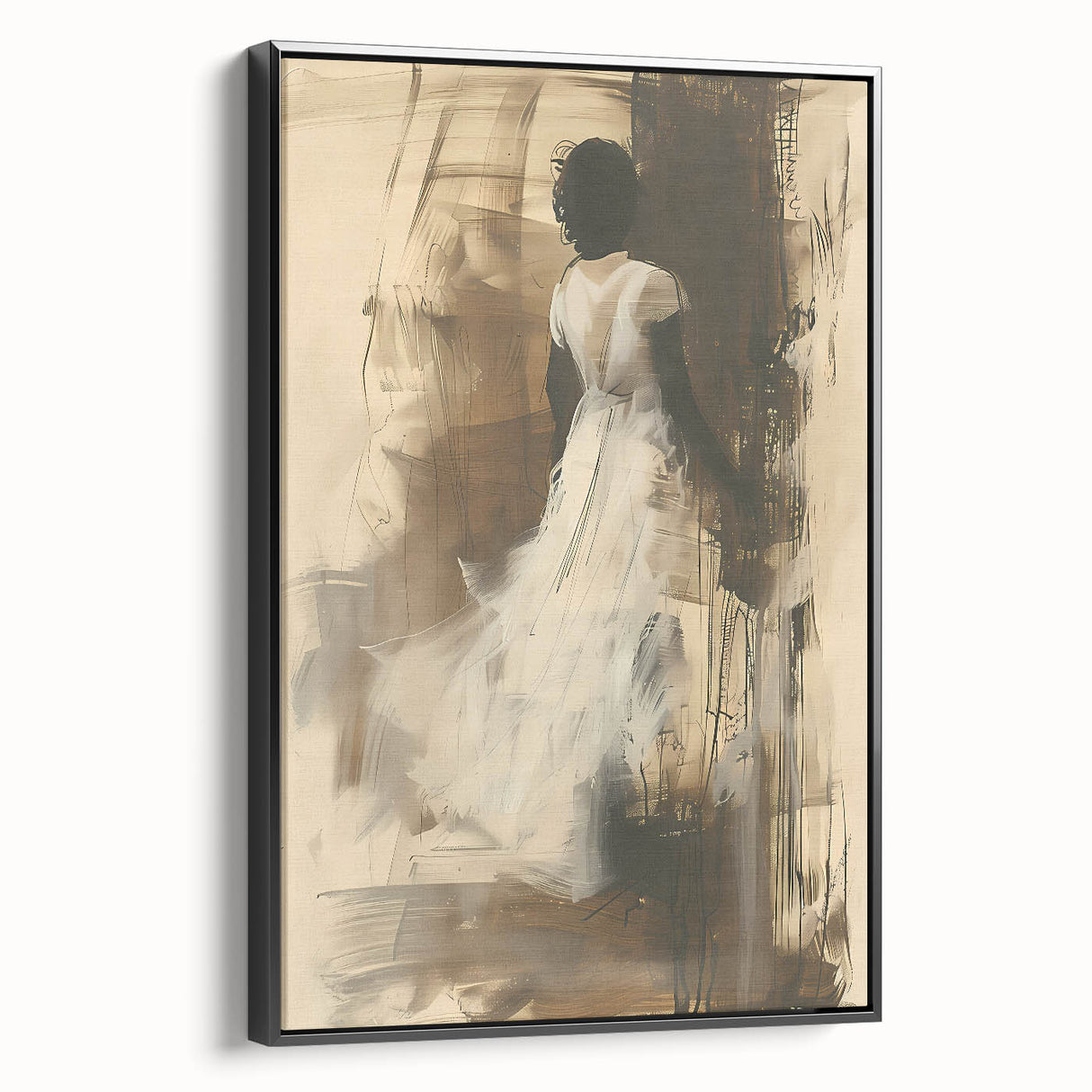 Elegant Woman Living Room Wall Art – Beige & Brown Abstract Canvas