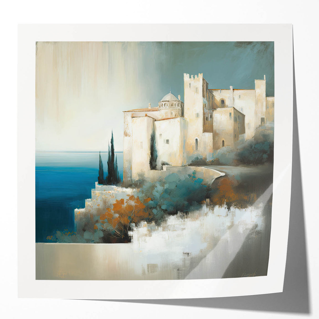 Abstract architecture wall art print mockup showcasing glossy textures and geometric designs in vibrant colors, ideal for modern home decor and stylish interiors.