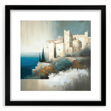 Abstract architecture wall art featuring geometric shapes in black and white, framed with a mat for an elegant presentation, ideal for modern interior decor.