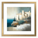 Abstract architecture wall art framed with a gold mat, showcasing intricate geometric designs and modern aesthetics, perfect for contemporary home decor.