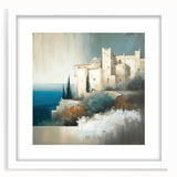 Abstract architecture wall art design featuring geometric shapes in neutral tones, framed with a white mat, perfect for modern interior decor. Ideal for enhancing contemporary living spaces.