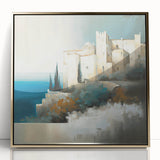 Abstract architectural wall art framed in gold acrylic, showcasing intricate geometric patterns and modern design elements, perfect for stylish home decor.