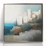 Framed acrylic wall art showcasing a modern abstract architectural design in silver tones, ideal for contemporary home decor. Perfect for enhancing artistic spaces.