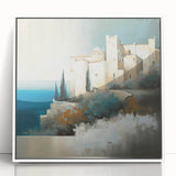 Framed abstract architecture wall art showcasing geometric patterns in white and gray tones, set in a sleek acrylic frame, ideal for modern decor.