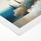 Abstract architectural wall art design in vibrant colors, printed on rolled canvas. Ideal for modern decor, it showcases intricate patterns and shapes.