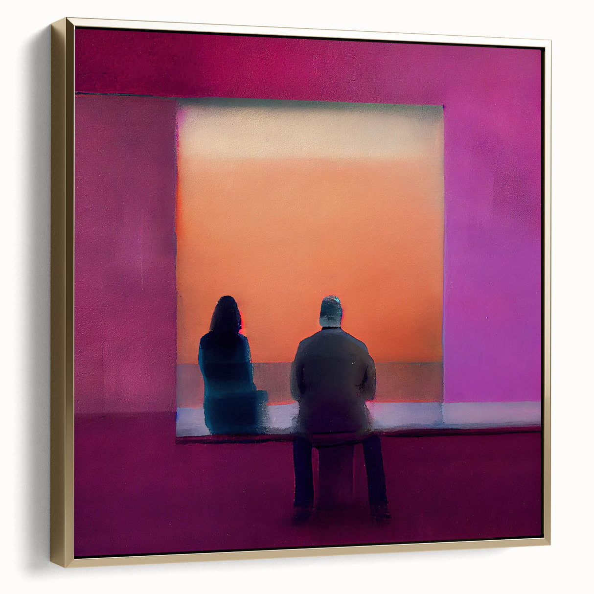 Abstract figurative wall art featuring a silver and gold color palette, elegantly framed and displayed against a neutral backdrop, perfect for modern home decor.