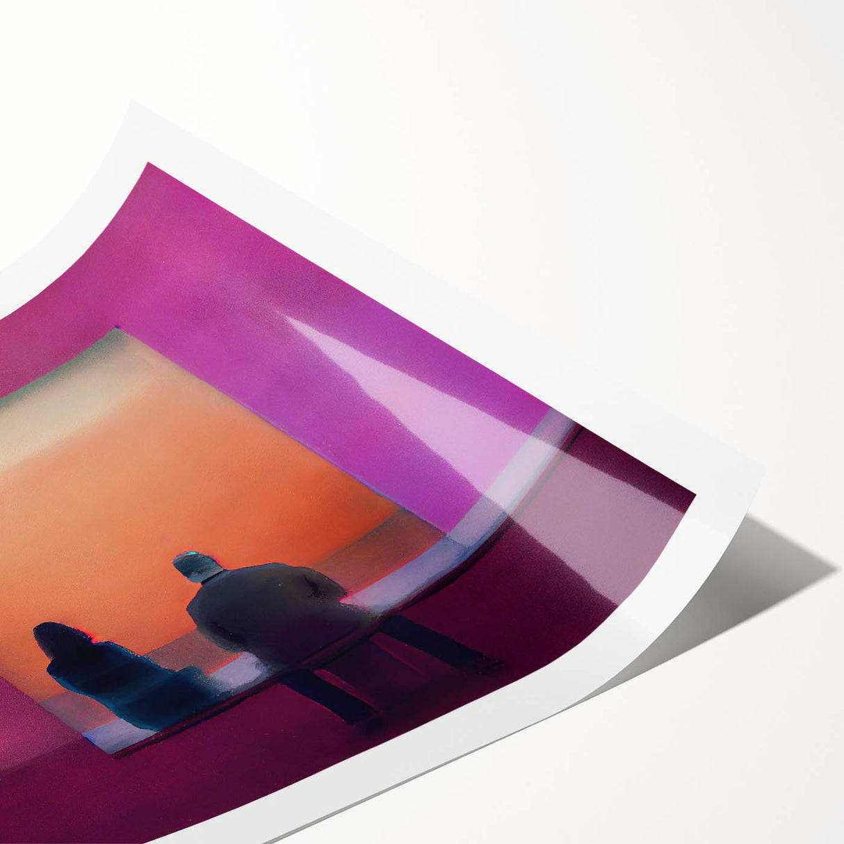 Abstract figurative wall art print showcasing vibrant colors and dynamic shapes, rolled up and ready for display, ideal for modern home decor enthusiasts.