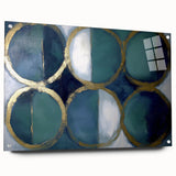 Abstract geometric acrylic glass artwork showcasing sharp angles and vibrant colors, displayed in a side view with visible mounting pins, ideal for modern decor.