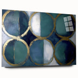 Abstract geometric acrylic glass artwork showcasing vibrant colors and intricate patterns, viewed from the side, ideal for modern home decor.