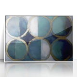 Framed acrylic artwork showcasing a modern abstract geometric design in white and gray tones, ideal for contemporary home decor. Perfect for enhancing living spaces.