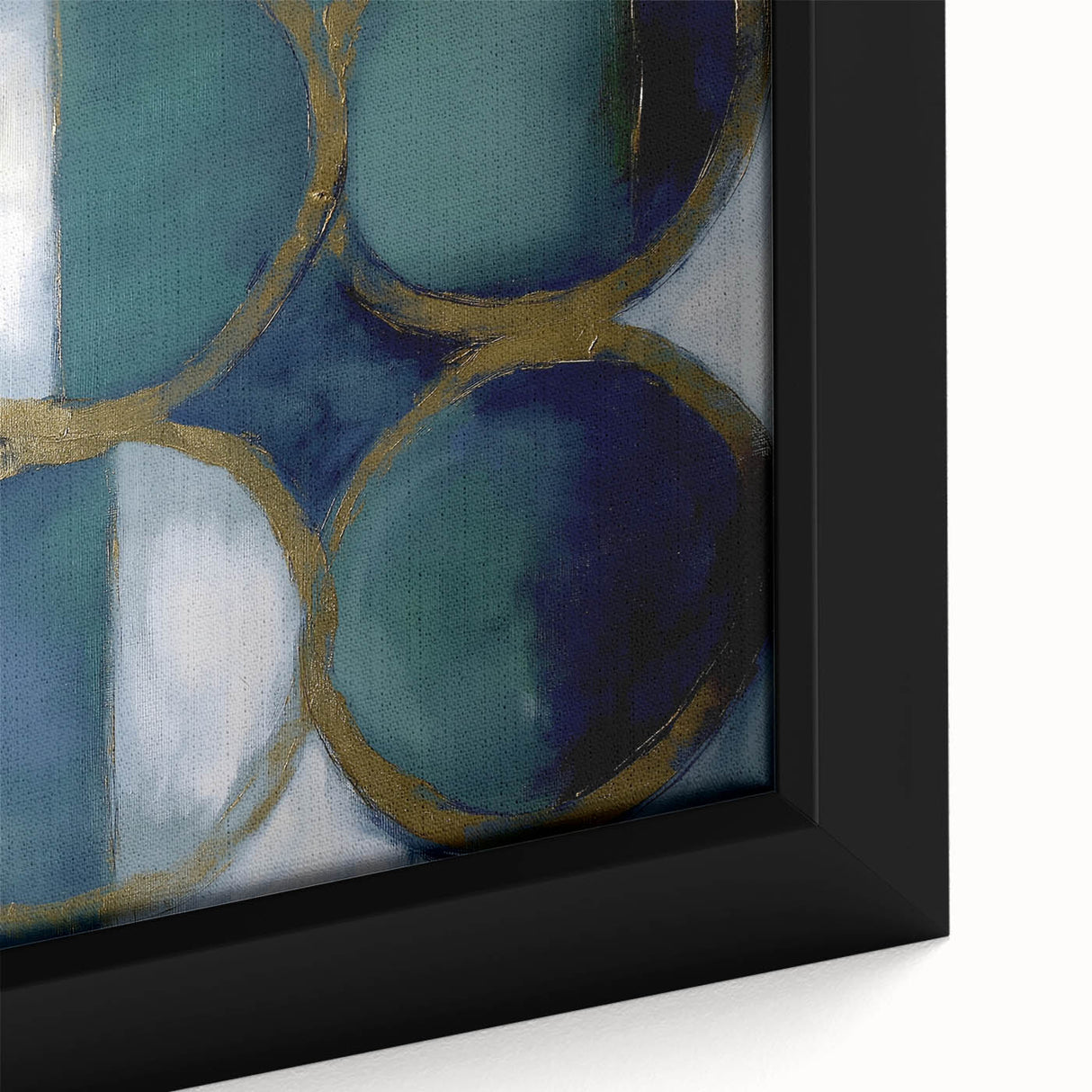Close-up of an abstract geometric framed canvas showcasing vibrant colors and intricate shapes, perfect for modern home decor and artistic expression.