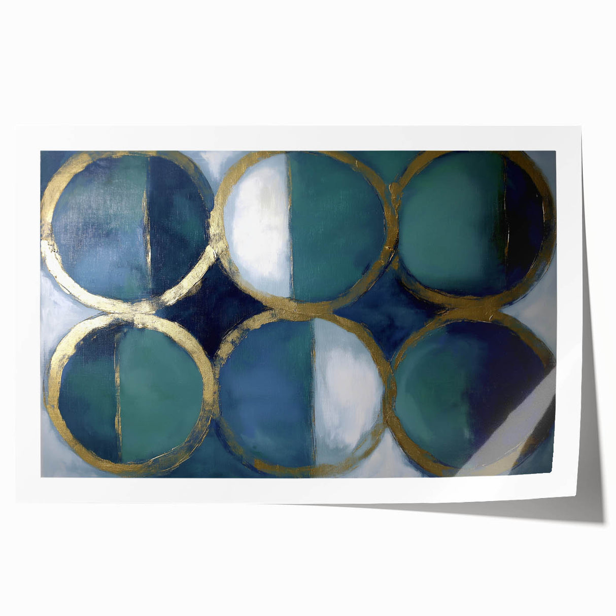 Abstract geometric rolled print showcasing vibrant colors and bold shapes, perfect for modern home decor. Packaged in a durable tube for safe shipping.
