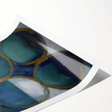 Abstract geometric rolled print showcasing vibrant colors and intricate patterns, designed for modern home decor, packaged securely in a protective cardboard tube.