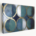 Abstract geometric wall art on stretched canvas showcasing vibrant colors and intricate patterns, perfect for modern home decor. Side view highlights the canvas's depth and texture, emphasizing its artistic appeal. Ideal for enhancing living spaces with contemporary flair.
