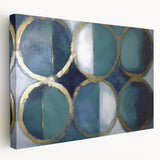 Abstract geometric wall art on stretched canvas showcasing vibrant colors and intricate patterns, perfect for modern home decor. Side view highlights the canvas's depth and texture, emphasizing its artistic appeal. Ideal for enhancing living spaces with contemporary flair.