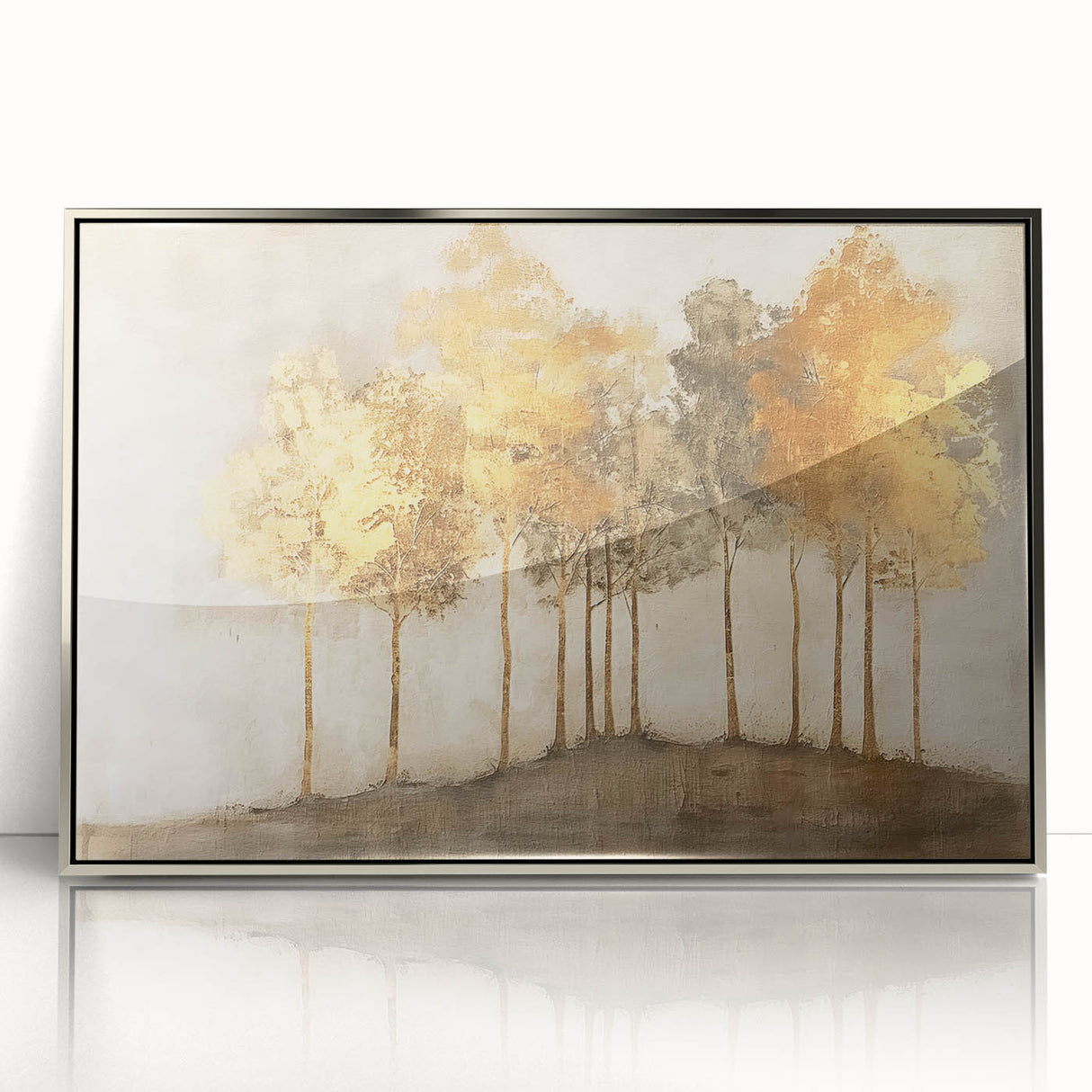 Framed acrylic wall art showcasing a stunning abstract landscape design with silver accents, ideal for modern home decor, enhancing aesthetic appeal and ambiance.