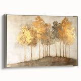 Framed canvas wall art depicting an abstract landscape in soothing earth tones with a silver frame, showcasing modern design for home decor.