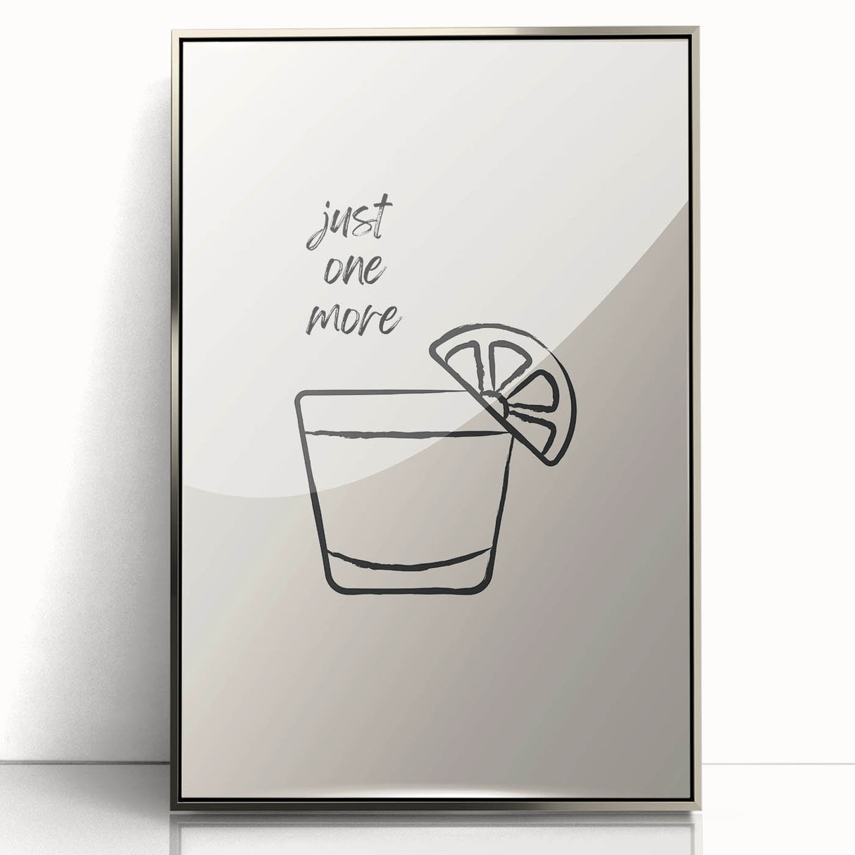 Large art print of a mid-century modernist food and drinks theme in a silver acrylic frame, suited for modern kitchen decor.