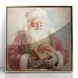 Christmas Wall Art - Santa with Festive Gift Holiday Canvas Print