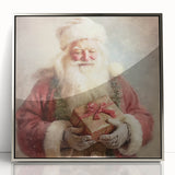 Christmas Wall Art - Santa with Festive Gift Holiday Canvas Print