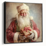Christmas Wall Art - Santa with Festive Gift Holiday Canvas Print